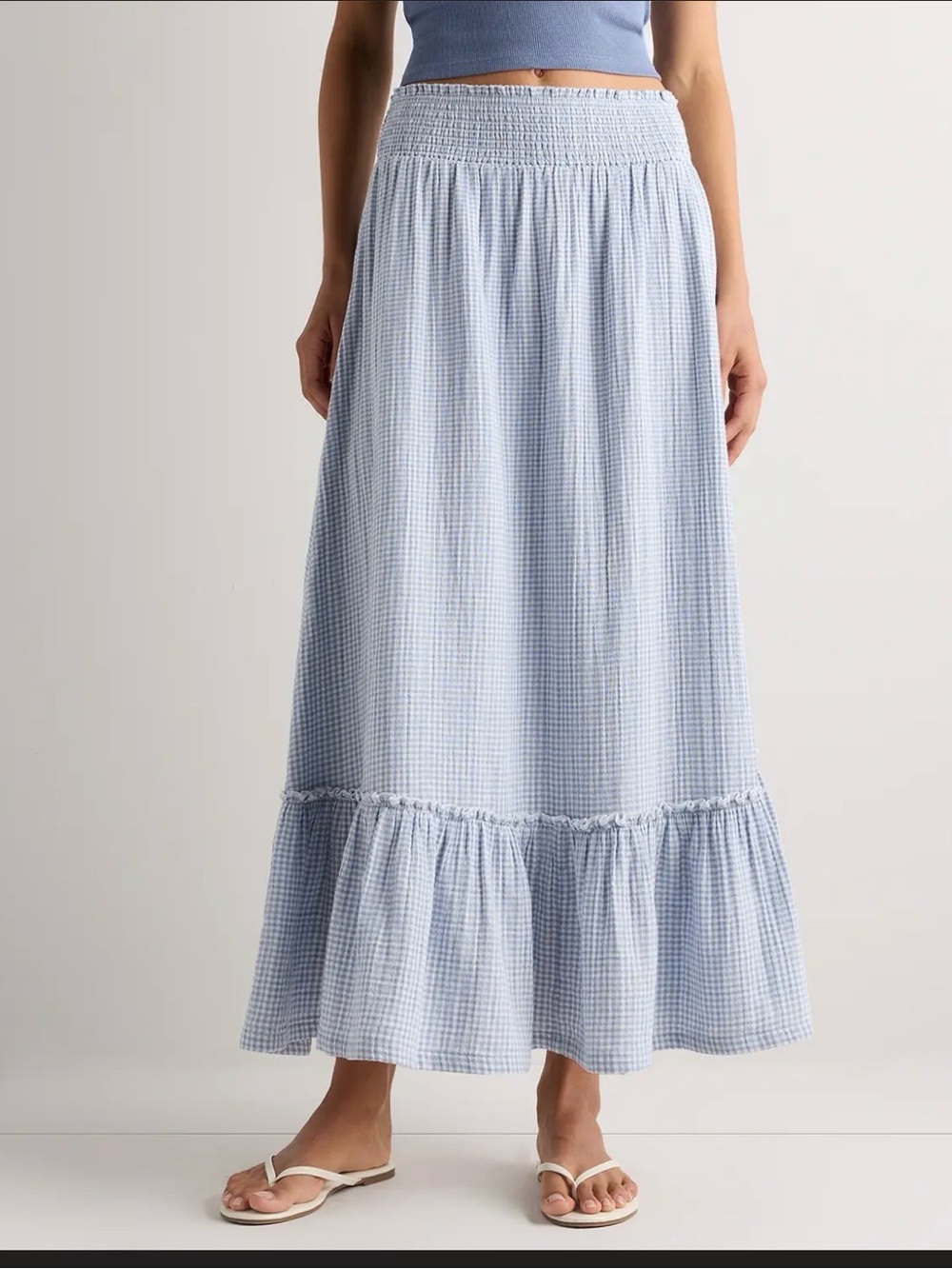 Quince Light Blue Gingham Maxi Skirt